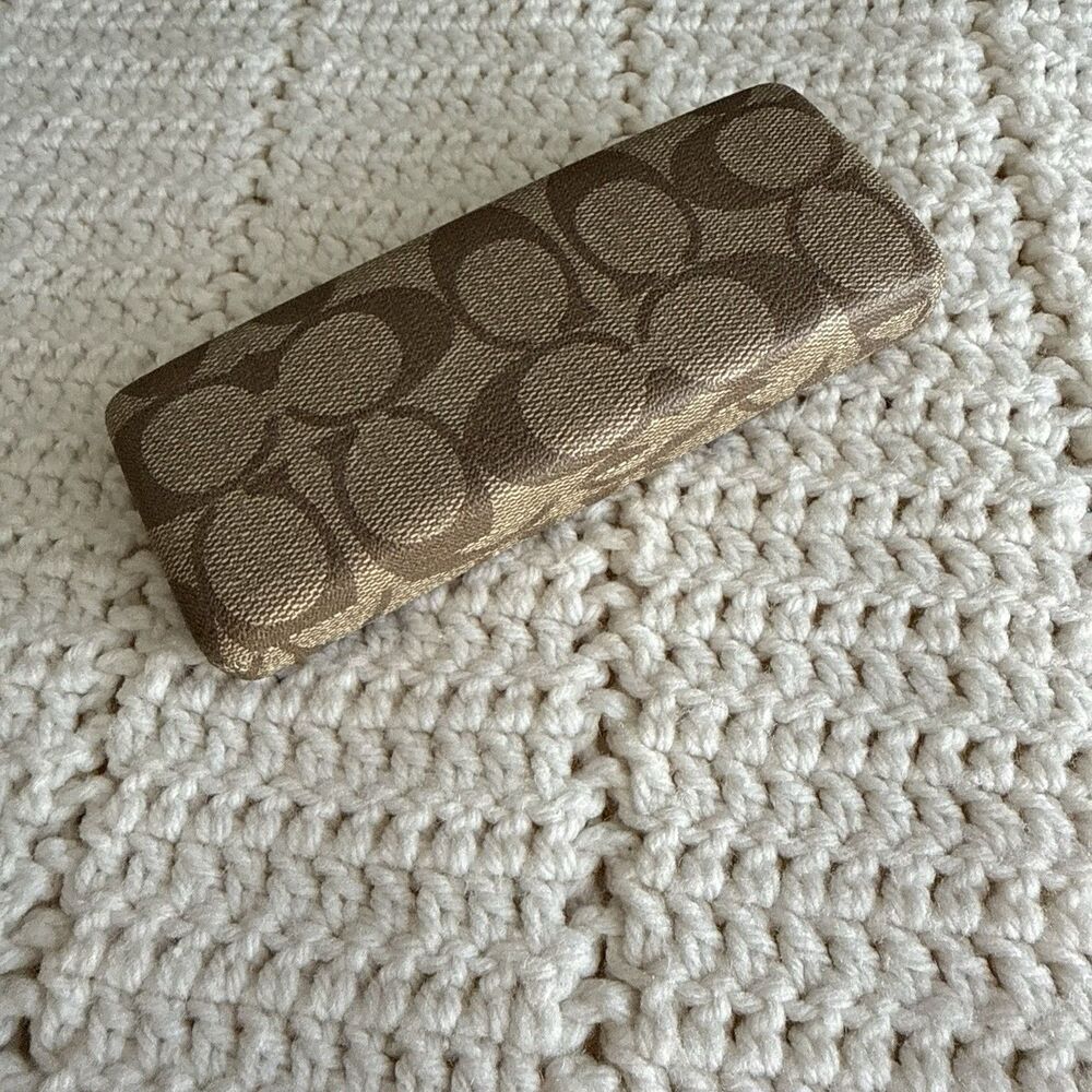 COACH Monogram Brown Hard Shell Small Eye Glass Case Glasses Sunglasses Case